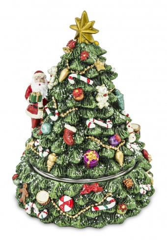 Ein rotierender Weihnachtsbaum mit einer Spieluhr