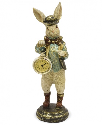 Figur eines Kaninchens mit Uhr