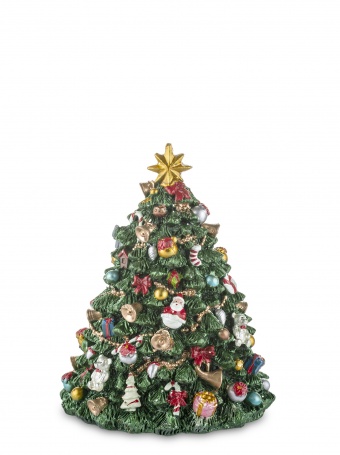 Ein sich drehender Weihnachtsbaum mit einer Spieluhr