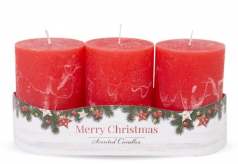 Pl rote Kerze rustikale Weihnachten 3er-Pack Zylinder