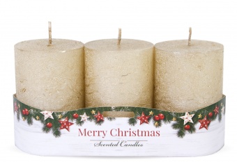 Pl goldene Kerze rustikale Weihnachten 3er-Pack Zylinder