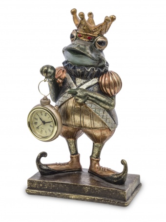Figur Frosch mit einer Uhr
